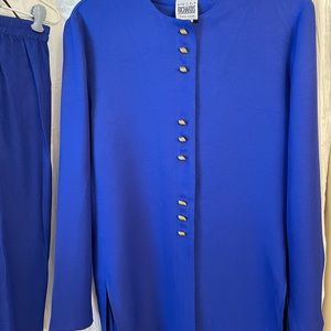 Cobalt Blue Pantsuit with gold buttons. Size 14 Made in the USA By R&M Richards